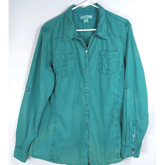 Natural Reflections Rustic Button Up Shirt Top Long Sleeve Teal Green Wms XXL - Picture 1 of 6